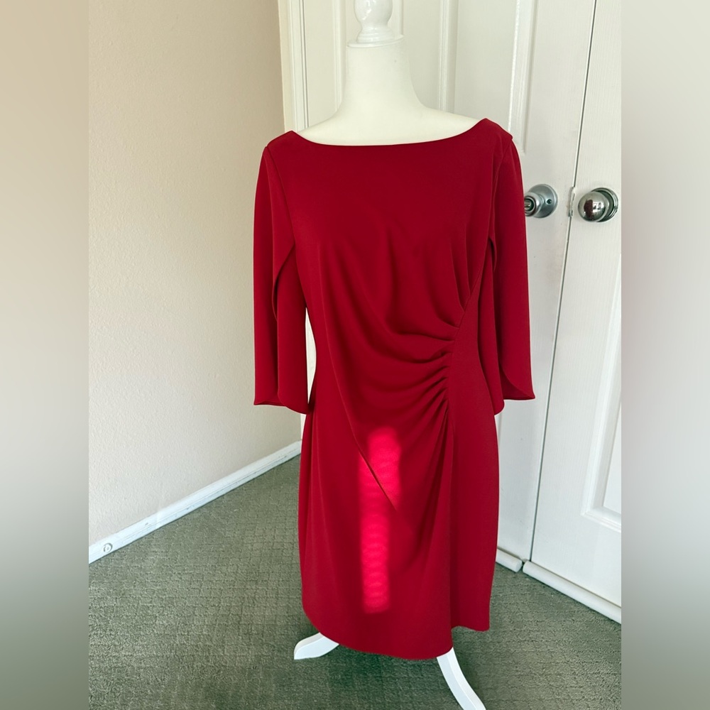 DKNY Red Open-Sleeve Ruched Sheath Dress